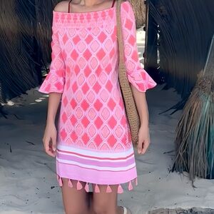 Cabana Life Pink and White Off-Shoulder Dress size M